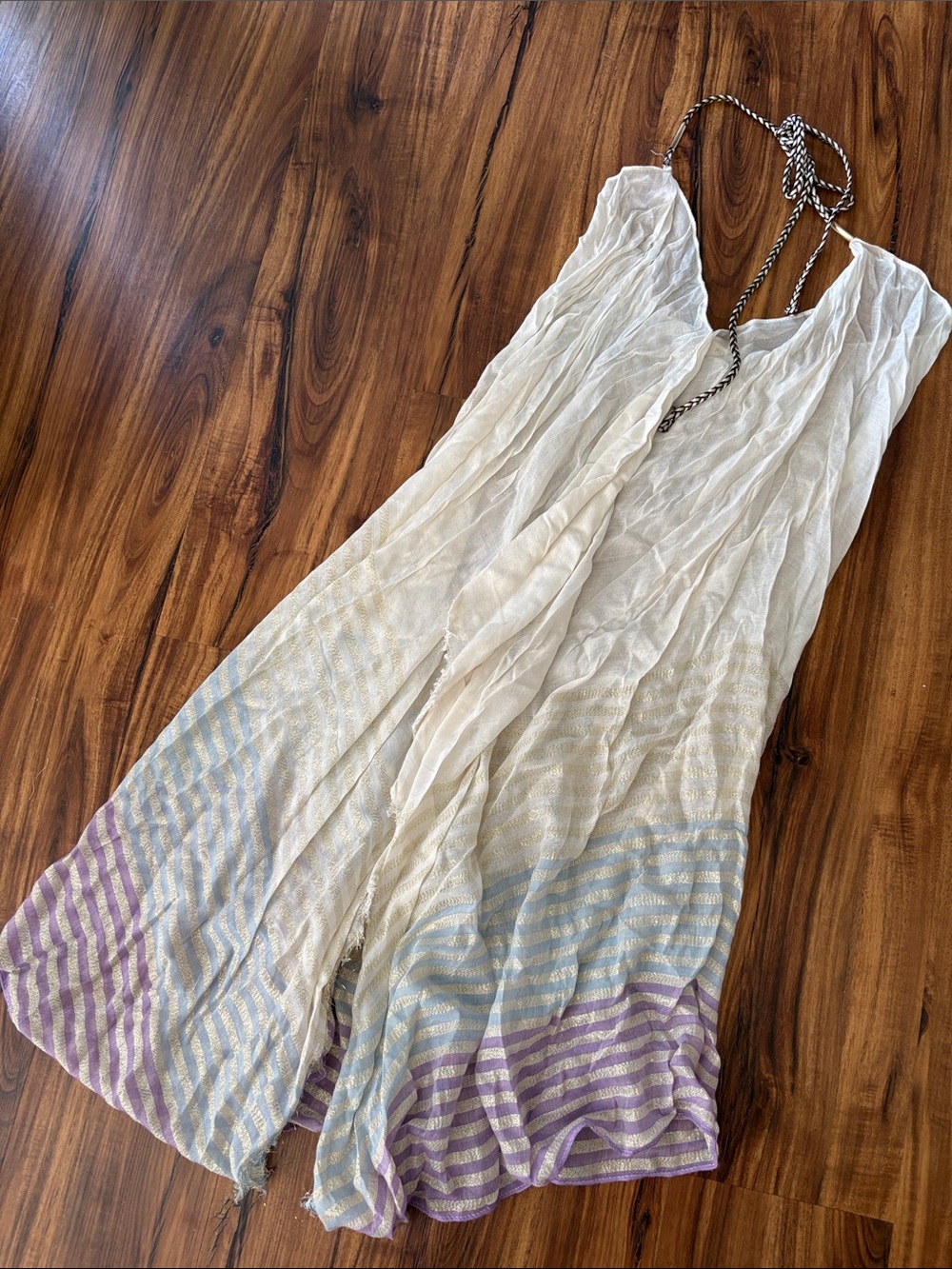 Pool to Party Lightweight White Boho Coverup with Striped Hem - one size